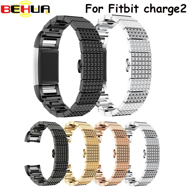 Ремешок с тиснением для Fitbit Charge 2 металлический ремешок из нержавеющей стали