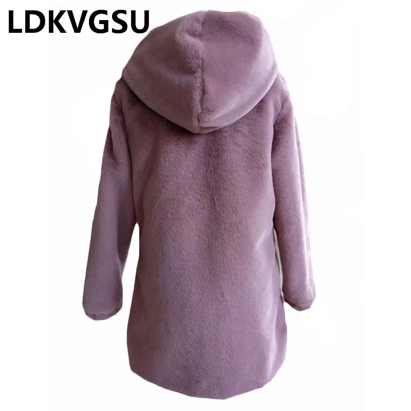 

2018 Autumn Winter New Fur Coat Female Solid Color Zipper Long Women Hooded Faux Fur Jacket Loose Large Size 5Colors Is990