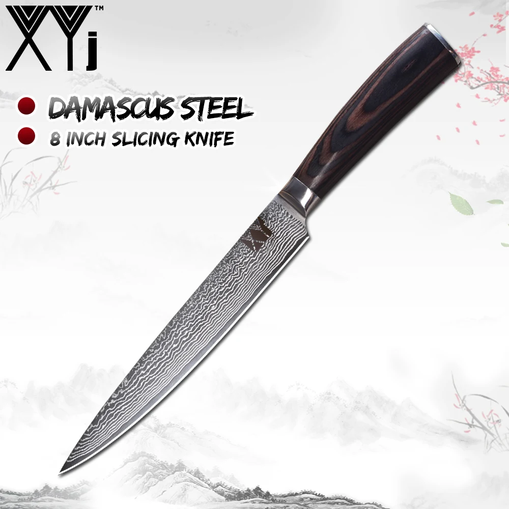 XYj Дамасская сталь кухонный нож Фруктовый нож Santoku разделочные нарезки шеф-повара Япония VG10 Core 67 слой Мясорубка инструменты для приготовления пищи