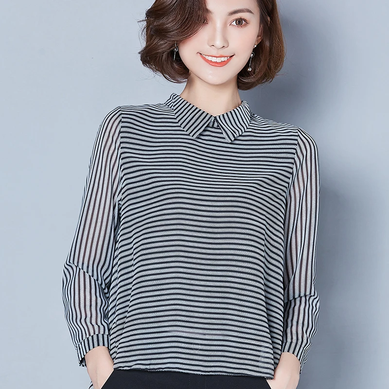 Striped Long Sleeve Sunscreen Blouses Women 2020 New Casual Chiffon Turn-Down Collar Shirt Plus Size Women Clothing Blusas Mujer