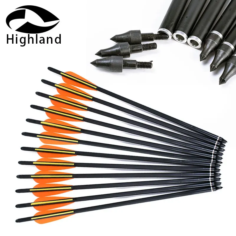 

24pcs Hunting Archery Compound Bow Carbon Arrow Crossbow 16inch Orange Yellow Feather Replaceable Arrow