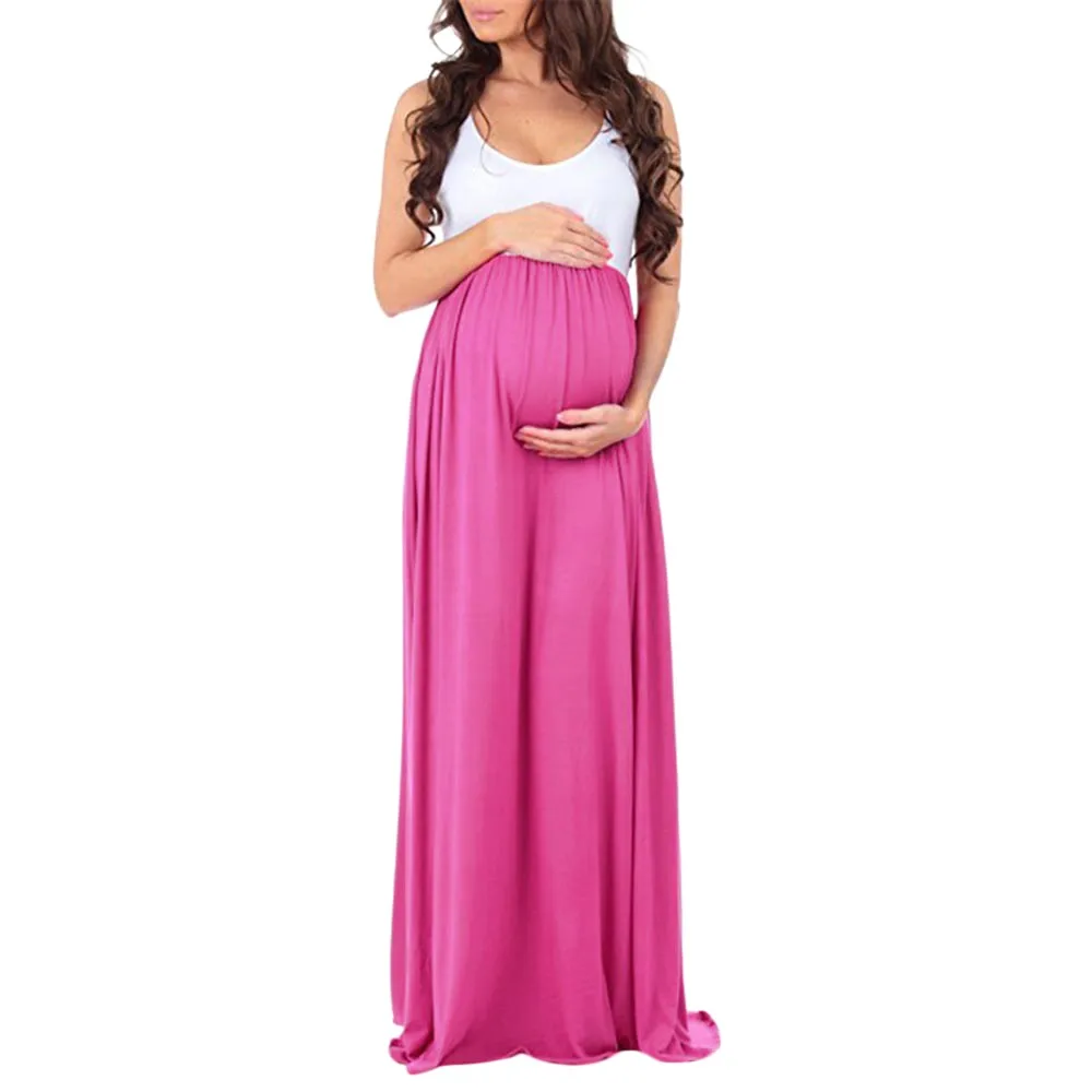 ISHOWTIENDA Women's Sleeveless Ruched Color Block Maxi Maternity Pregnancy Splicing Dress Vestidos Para Embarazadas Gravidas | Мать и