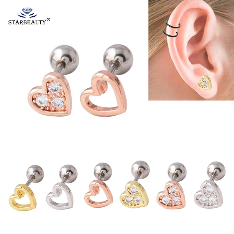 

1Pair New arrival stainless steel earrings Piercing helix cartilage studs Ear Piercing 3 Color hexagon tragus ear piercing plug