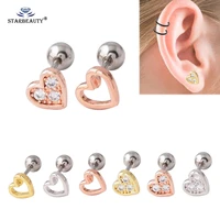 1pair new arrival stainless steel earrings piercing helix cartilage studs ear piercing 3 color hexagon tragus ear piercing plug