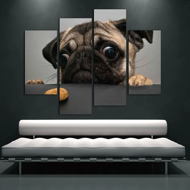 

BANMU picture animal Wall Art Painting canvas painting poster Crazy Pug Prints On Canvas The Picture Animal Pictures