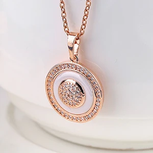 White Rose Gold Женское винтажное ожерелье с кулоном из розового золота 585, модное керамическое ожерелье для женщин, элегантное ювелирное изделие, подарок - Окраска металла: White Rose Gold