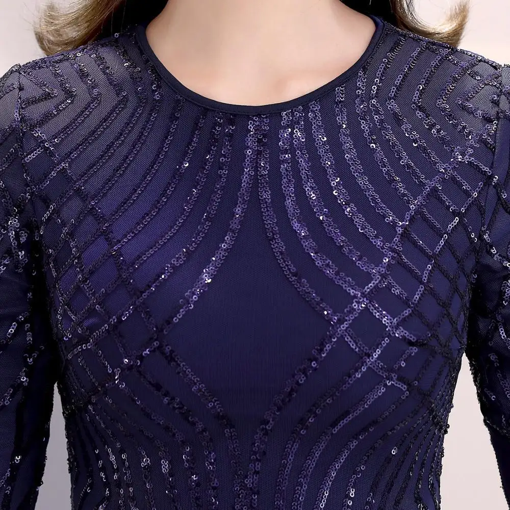 Женское вечернее платье русалка длинное с круглым вырезом рукавом до локтя и