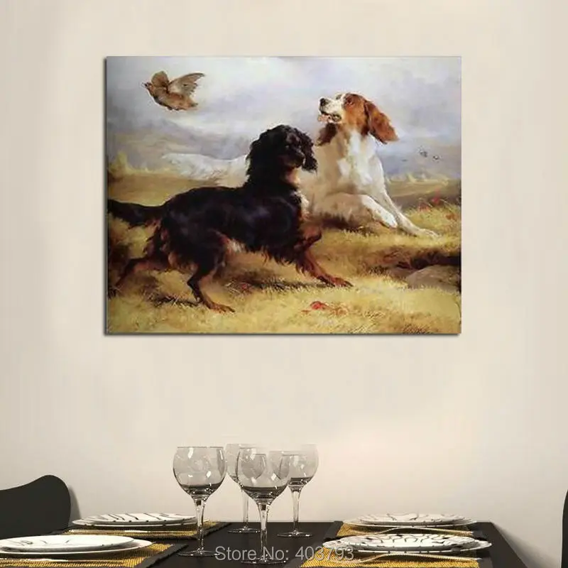 Настенная живопись Repro современная абстрактная картина маслом две собаки и птицы