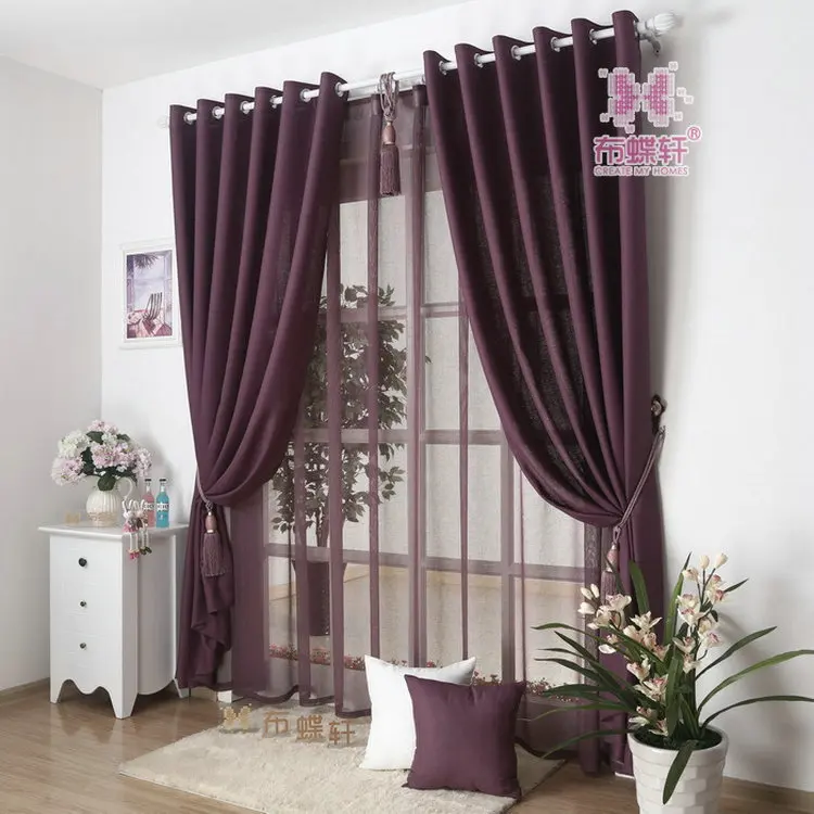 New Arrival Solid Color Curtains For Living Room Plain Curtains+Voile 9 Colors Grey/Burgundy/Yellow/Violet/White Shade/Drapery | Дом и сад