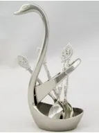 

7 шт./лот посуда Лебедь ложка столовые приборы 3 ложки + 3 вилки + 1 держатель Фрукты Свадебные украшения набор посуды Кухня Бар KV 044