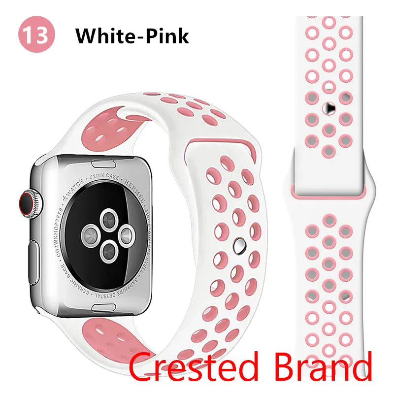 white light pink 13 Спортивный ремешок для Apple Watch 42 мм 38 мм iWatch 44 мм 40 мм силиконовый браслет ремешок для Apple watch 5 4 3 2 1 42/44 мм - Цвет ремешка: white light pink 13