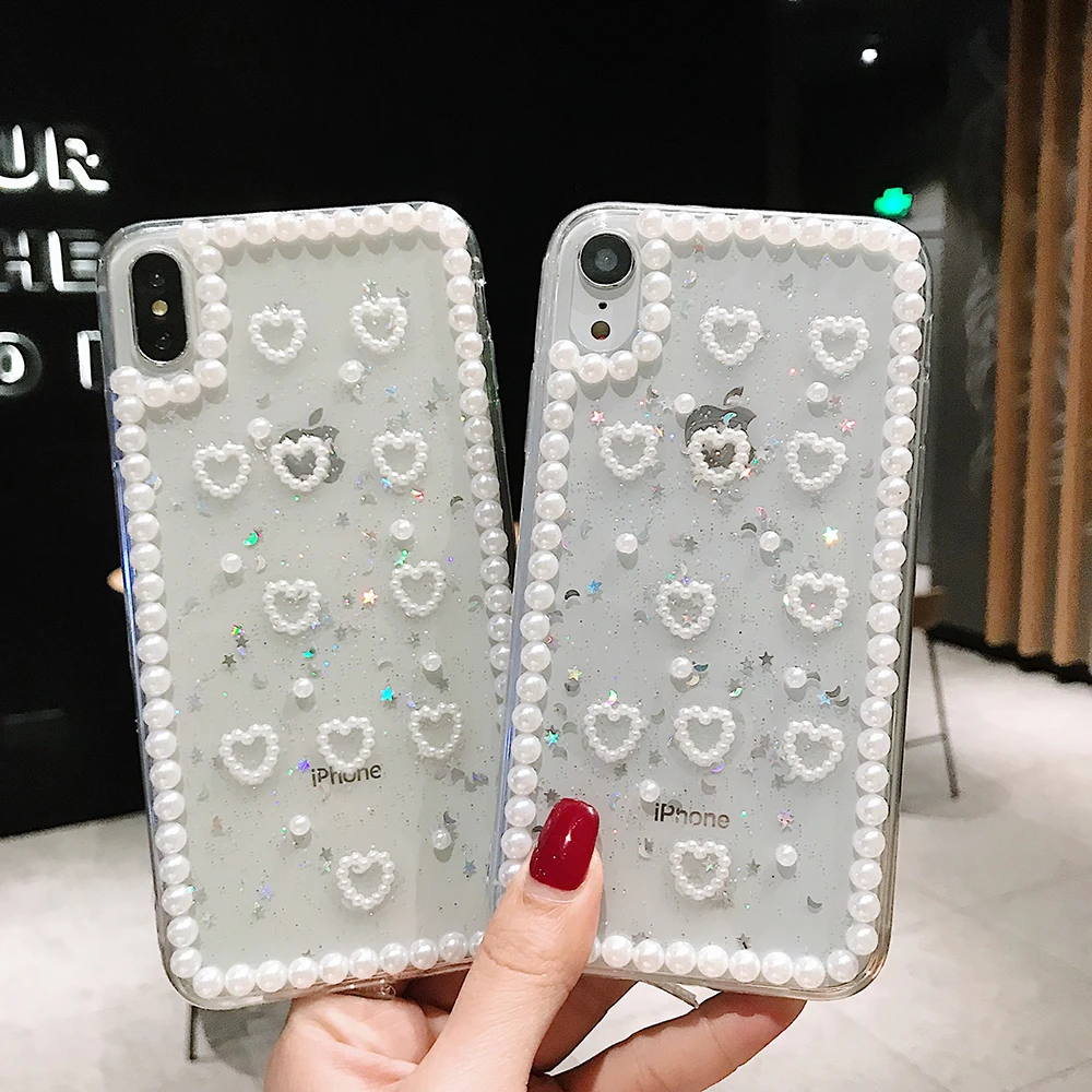 Роскошный Жемчужный 3D чехол для телефона iPhone X XR XS Max прозрачный силиконовый