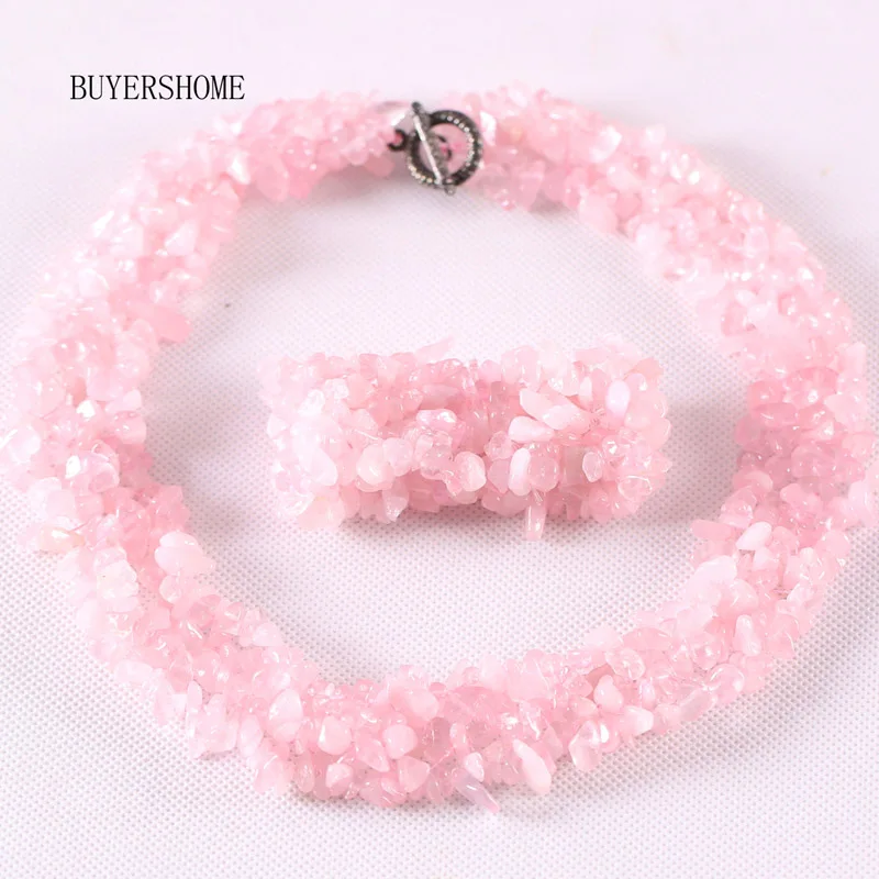 Pink Crystal Женский комплект ювелирных изделий неправильной формы чип бусины натуральный камень говлит гранат оникс флюоритовый кварц Кристалл Опал ожерелье браслет - Окраска металла: Pink Crystal