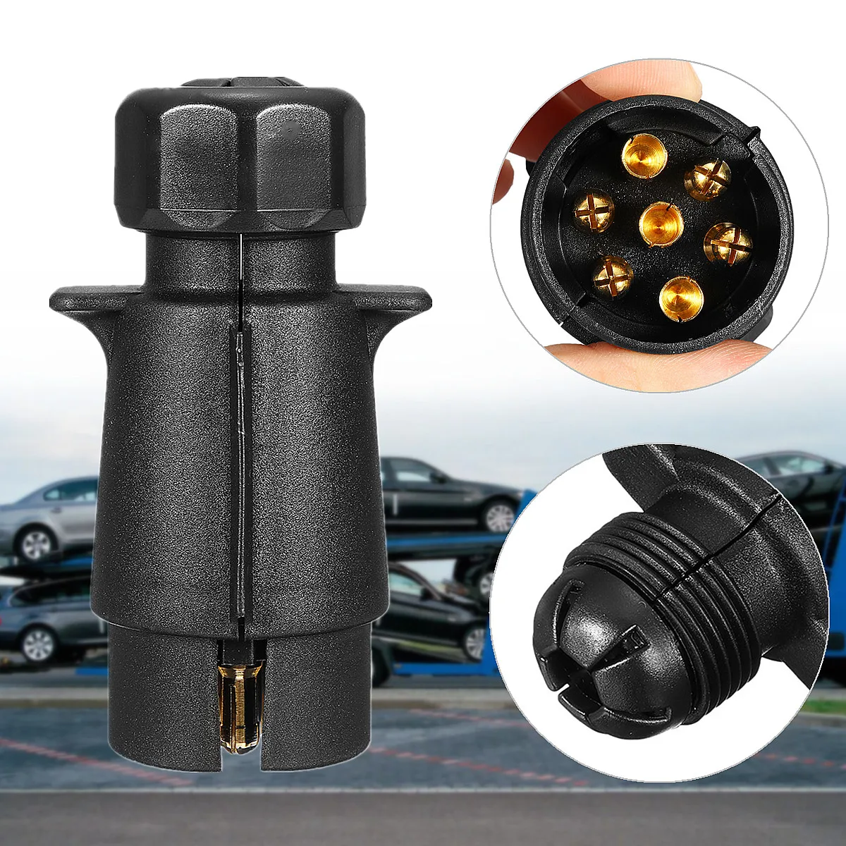

7Pin 12V Euro Car Van Trailer Plug Socket Wiring Connector Caravan Towbar Towing Black Waterproof Plastic+Copper 9.2x4.1cm