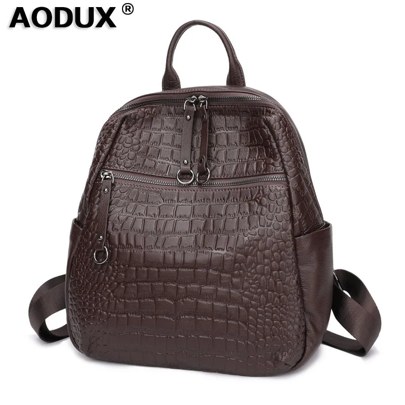 Aodux 100% мягкий натуральный итальянский кожаный женский рюкзак из телячьей кожи