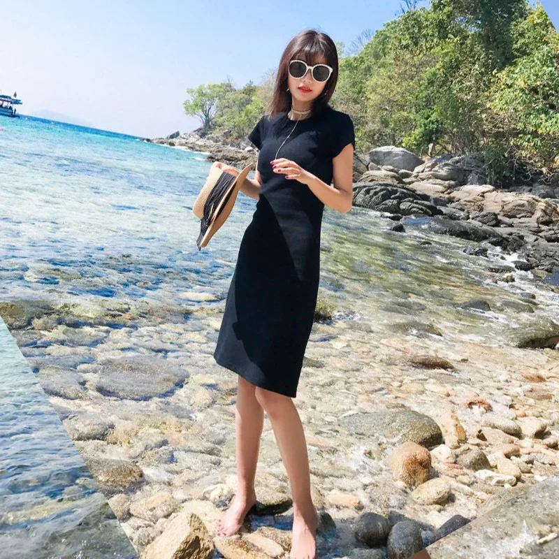 Женское тонкое трикотажное платье 2019 весеннее летнее модное женское