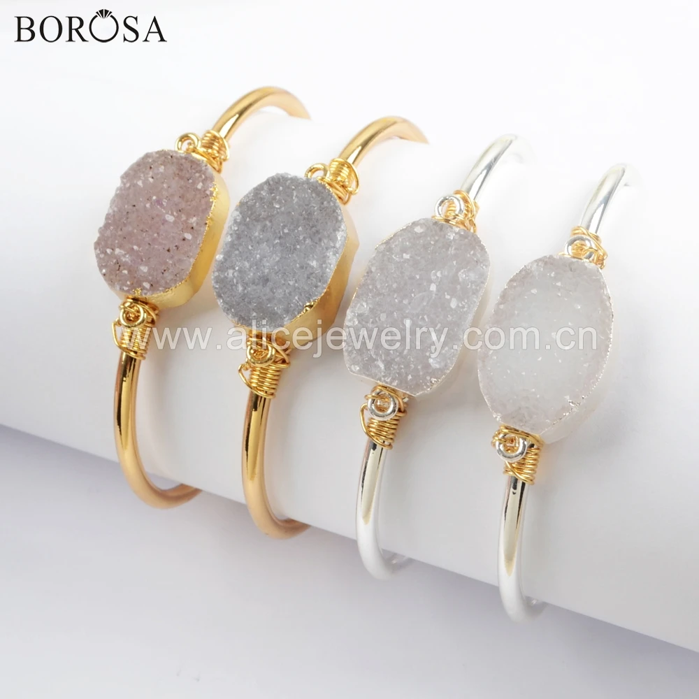 BOROSA 1 шт. Модный Золотой/Серебряный цвет натуральный агат Друза Овальный