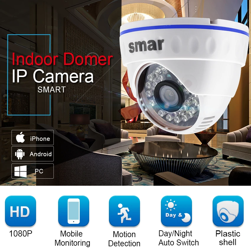HD H.265 CCTV 1080P IP камера 20fps с 3 6 мм объективом ночного видения Сетевая купольная ICR Onvif