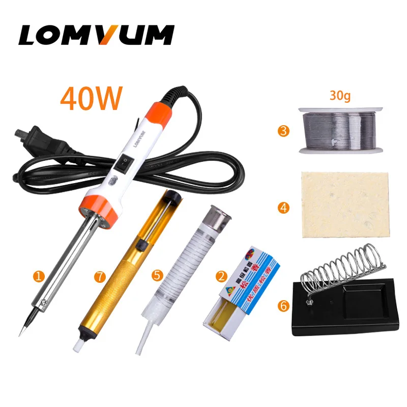 40W Package LOMVUM набор электрических паяльников, вилка стандарта США, ЕС, 220 В, 60 Вт, 40 Вт, Электрический паяльный комплект для утюгов, отдельный выключатель питания, сварочные инструменты - Цвет: 40W Package