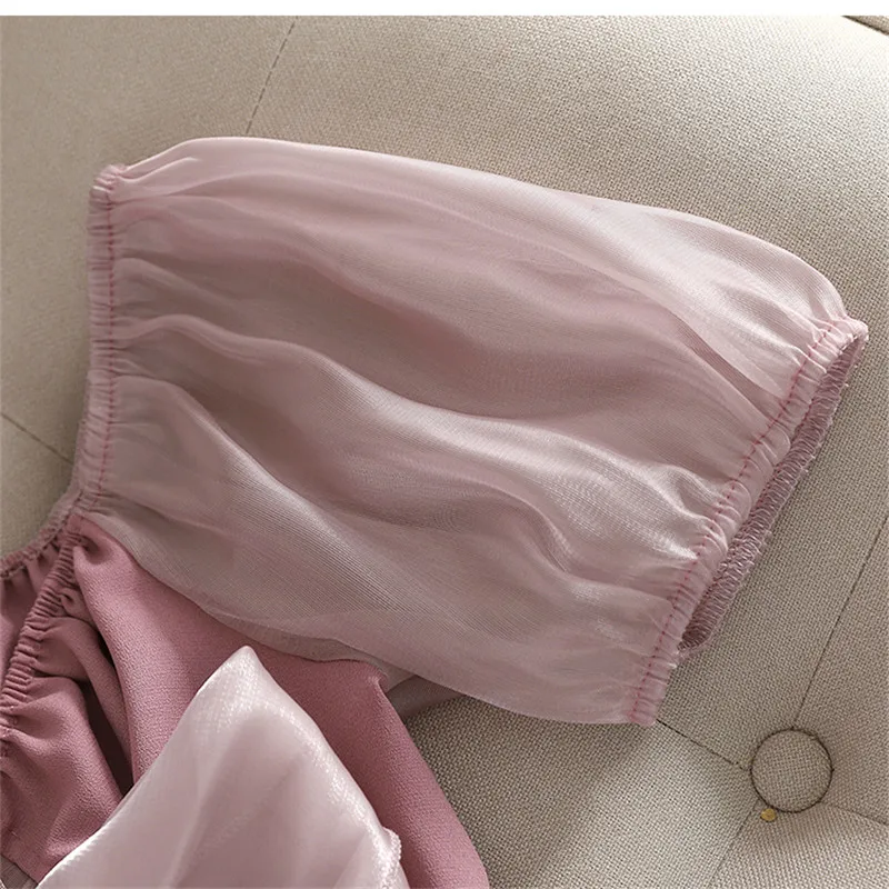 Летняя Осенняя женская шифоновая рубашка с воротником-лодочкой милый галстук