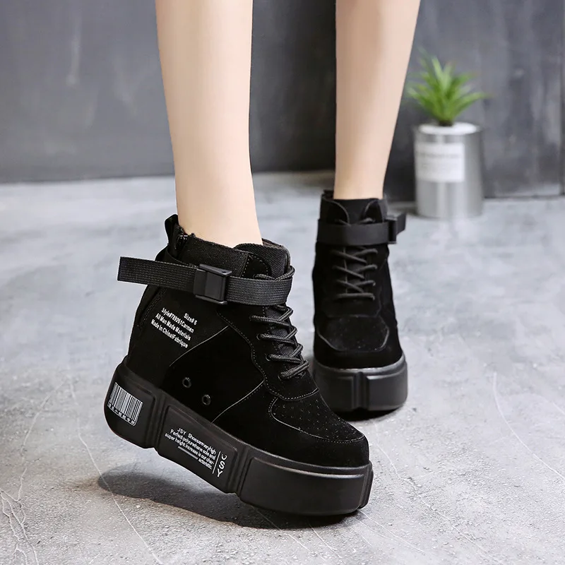 

SWYIVY Wedge Platform Sneakers Shoes Woman 2018 Autumn Female Casual Shoes Hided Wedge Student Fashion Sneaker Buckle Red Yellow