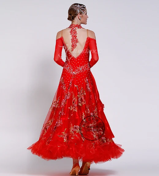 Платье для бальных танцев красное черное с вырезом на спине|ballroom dress|competition ballroom