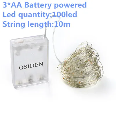 3AA battery 10m Гирляндовый светильник, светодиодная гирлянда, 1-10 м, USB, на батарейках, для улицы, теплый белый/RGB, фестиваль, Свадебная вечеринка, украшение, сказочный светильник - Испускаемый цвет: 3AA battery 10m