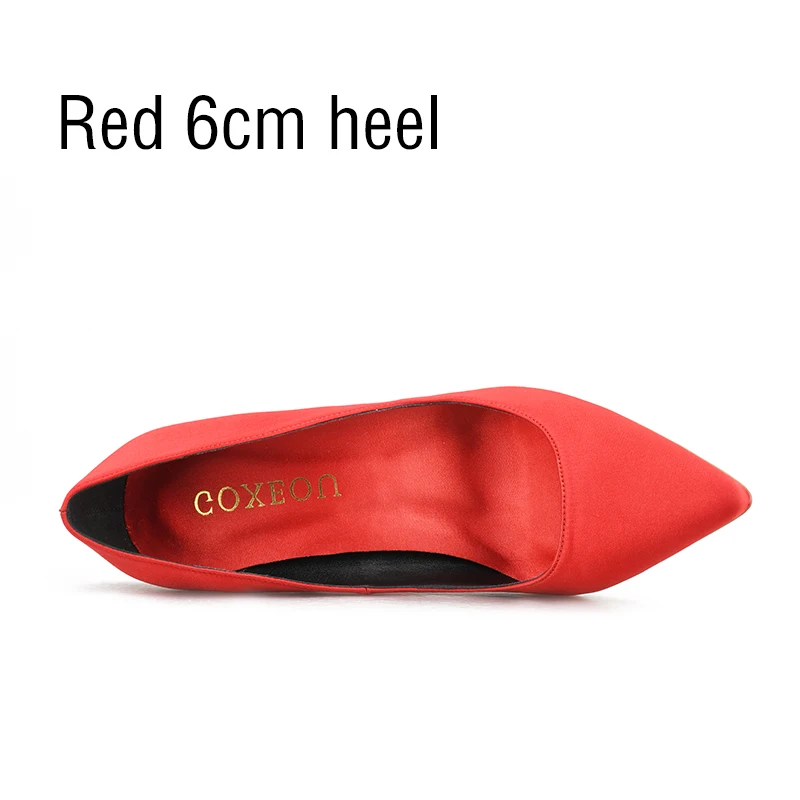 red 6cm heel GOXEOU/; женская обувь; пикантные туфли на высоком тонком каблуке с острым носком без застежки; шелковые свадебные офисные туфли ручной работы; ; size32-46 - Цвет: red 6cm heel