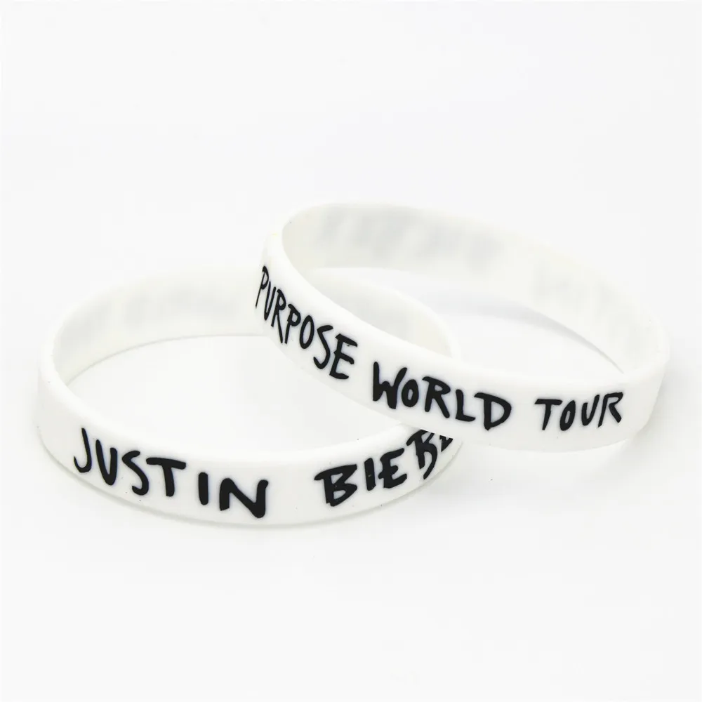 

1PC Hot Sale Justin Bieber Wristbands White Purpose World Tour Justin Bieber Silicone Bracelets &Bangles For Music Fans SH077