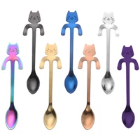 new stainless steel coffee tea spoon mini cat long handle creative spoon drinking tools kitchen gadget flatware tableware