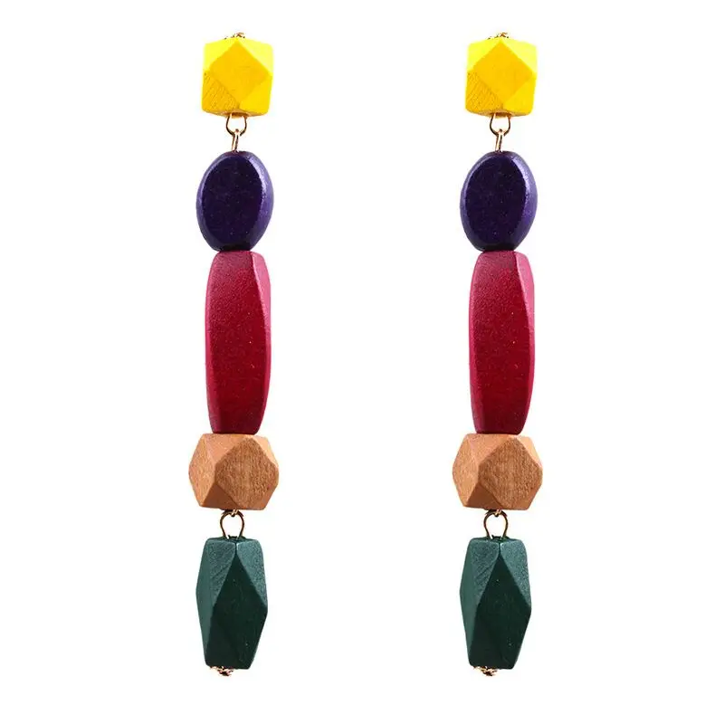 2018 New Retro geometric wooden earring Korean version simple temperament long pendant personality studs | Украшения и аксессуары