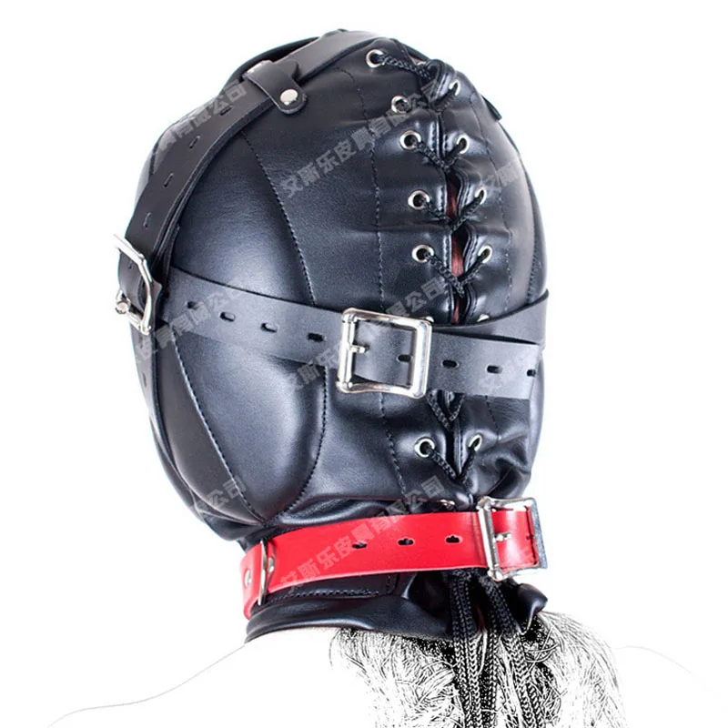 Black PU Leather Fully Enclosed Bondage Hood Headgear Adult Games Bdsm Fetish Restraints Tools Sex Products Head Harness Mask | Красота и