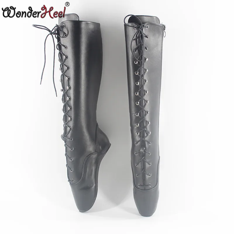 Wonderheel/; Новинка; Балетные сапоги до колена на очень высоком каблуке 18 см; Фетиш-сапоги на высоком каблуке; пикантные балетные сапоги на шнуровке