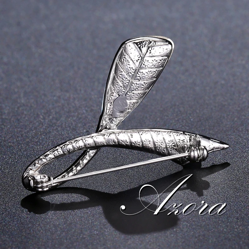 AZORA Double Leaf Blue Austrian Crystals Brooch Pin Clear Austrian Rhinestone Fashion Lapel Pins for Lady Sweater Coat TP0082