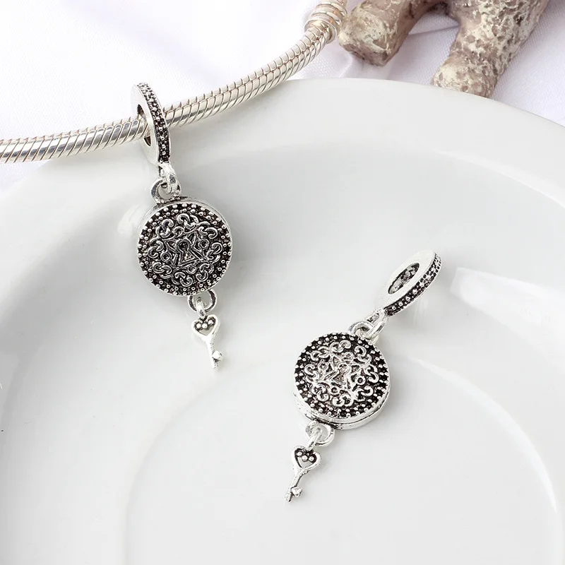 Новая серебряная позолоченная бусина из сплава с подвеской ключа к регальной любви, подходит для оригинального браслета и ожерелья DIY женской ювелирии.