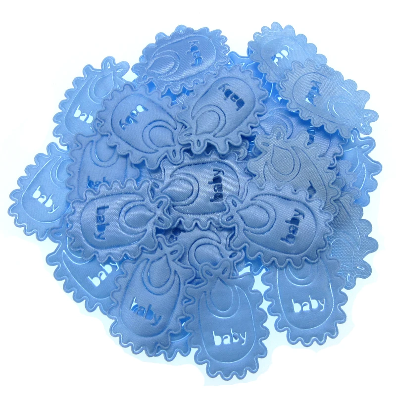 

180pcs Blue Fabric Bibs Satin Baby Letter For Baby Shower Applique/trim/Craft/Party/Decorations 25 x 33mm