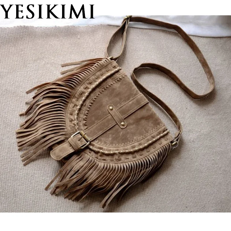 YESIKIMI PU кожаные сумки для Для женщин Винтаж замши кисточкой сумка ретро