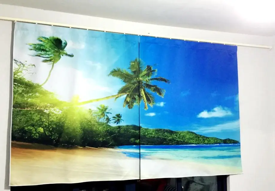 Занавеска 3 d с принтом в виде кокосовой пальмы на море | Дом и сад