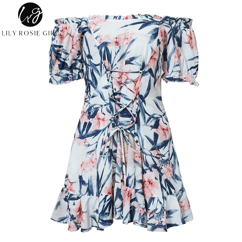 Lily Rosie Girl 2019 летнее пляжное платье без бретелек с рюшами и цветочным принтом