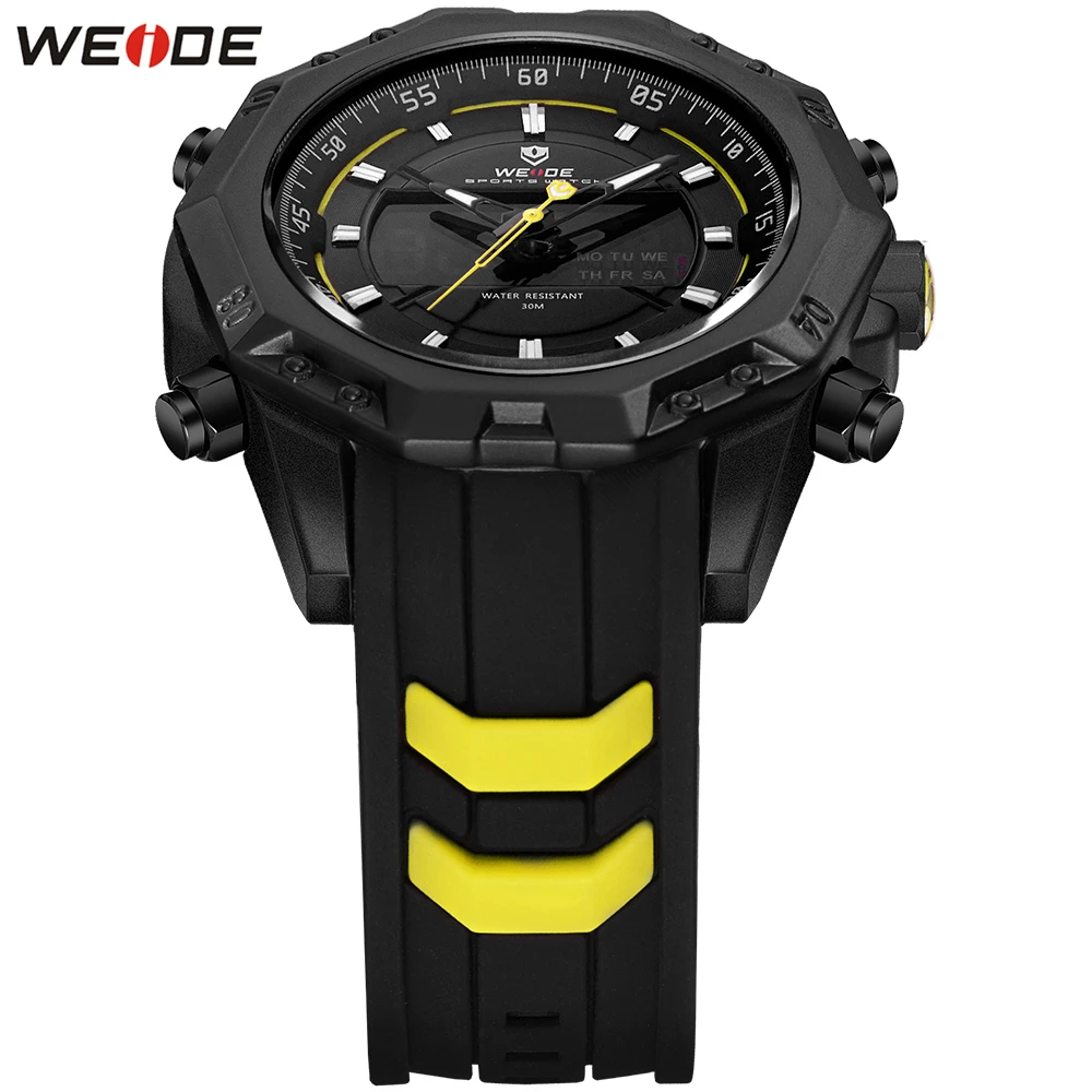 Оригинальный модный стиль WEIDE Черные желтые мужские часы для бега спортивные