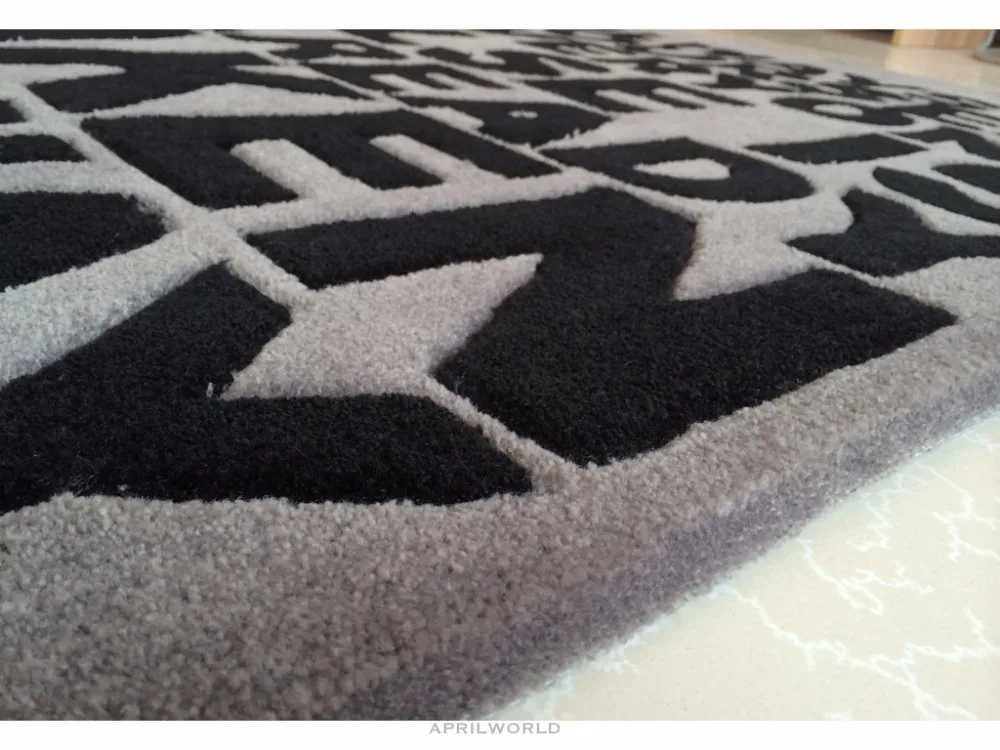 Серый черный ковер с буквами акриловый современные ковры ручной работы для