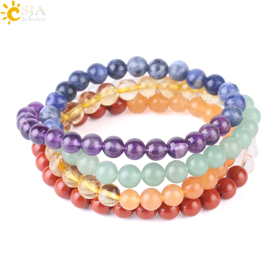CSJA Natural 108 бусина мала 6 мм Crystal 7 Чакра браслет полуценный камни для медитации