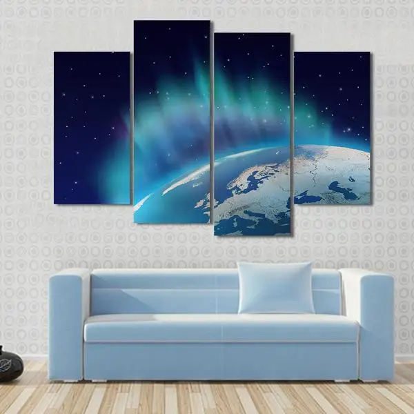 4 Pcs/Set Large Landscape northern lights aurora borealis over planet earth Canvas Print Painting Modern Wall Art Home Decor | Дом и сад