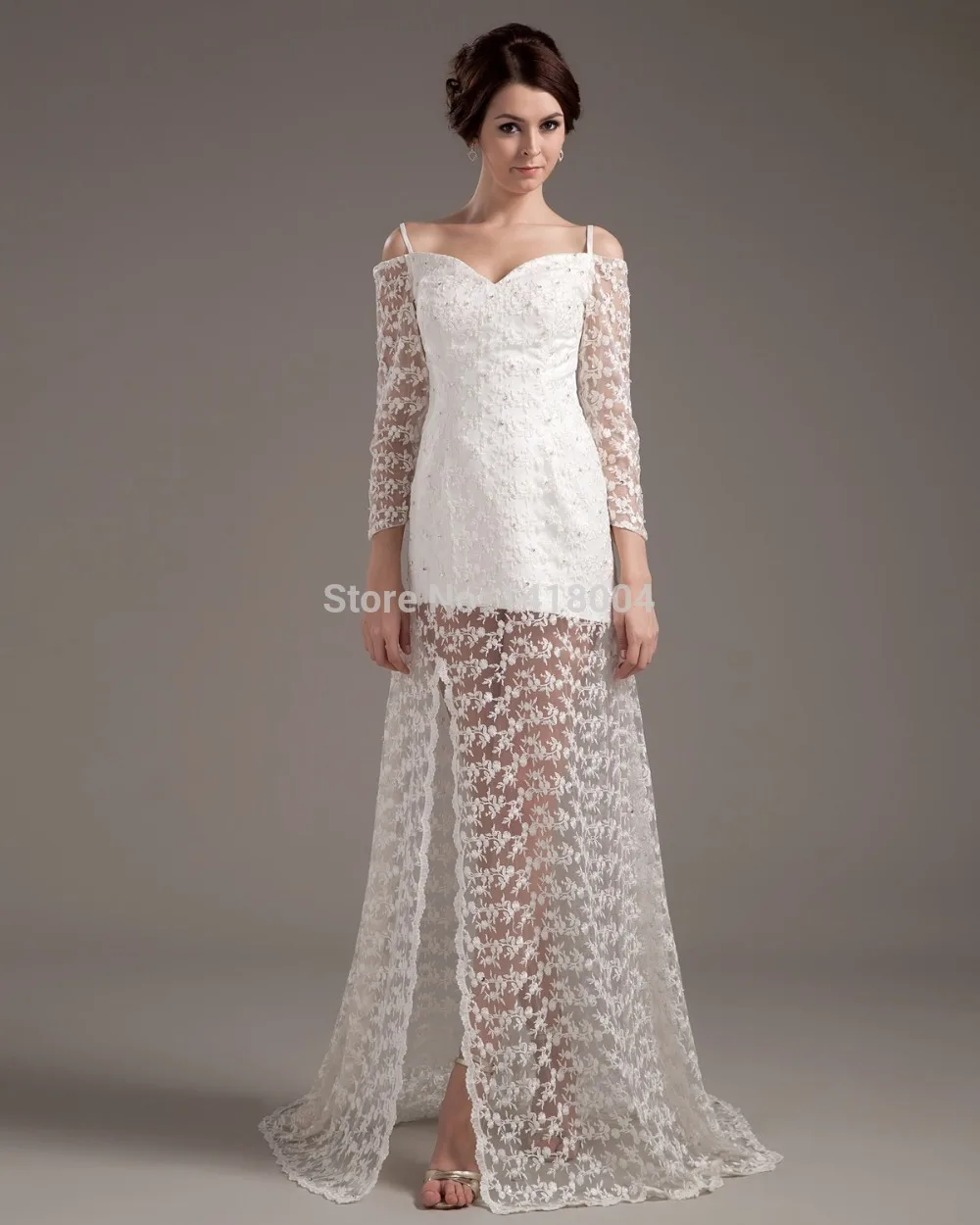 8New Arrival Sexy Mermaid Wedding Dresses White See through Lace Beaded Applique Spaghetti strap Three Quarter Bridal Gowns | Свадьбы и