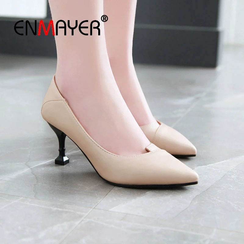

ENMAYER 2019 Basic Super High Thin Heels PU Women Shoes High Heel Solid Spring/autumn Sexy Women Pumps Size 34-43 LY2435