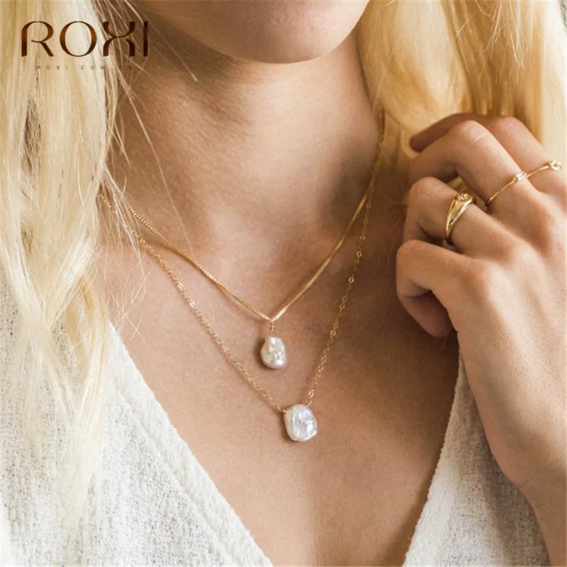 Ожерелье из настоящего пресноводного жемчуга ROXI, женское свадебное жемчужное колье в стиле барокко, медная цепочка, ожерелье в стиле бохо, подарок на день рождения, ювелирное изделие