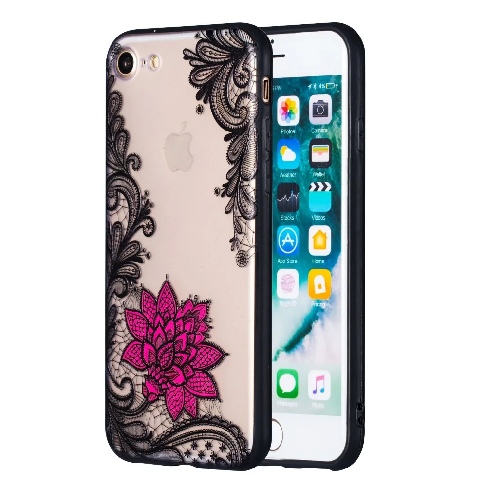 Пикантные розовые кружевное платье с цветочным рисунком для iPhone 8 плюс TPU + PC Phone