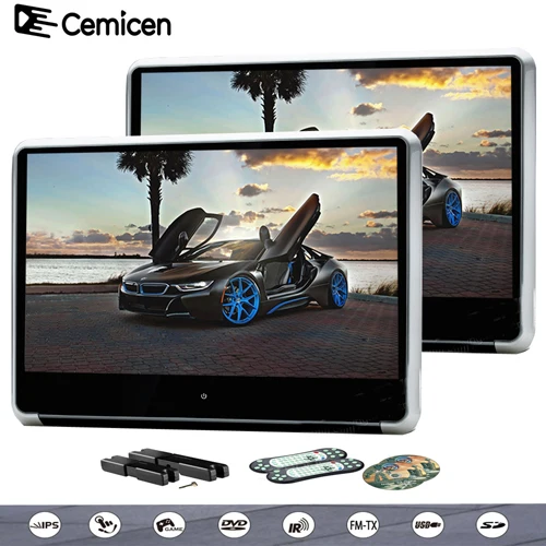 Cemicen 2 шт. 11,6 дюймов Автомобильный подголовник ips экран монитор HD 1080P видео сенсорный экран dvd-плеер HDMI/USB/SD/игры/IR/FM/динамик - Цвет: without headphone
