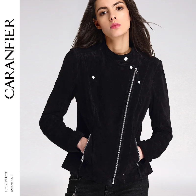 CARANFIER 2017 Женская кожаная куртка Локомотив короткий модный тонкий топ 100% свиная