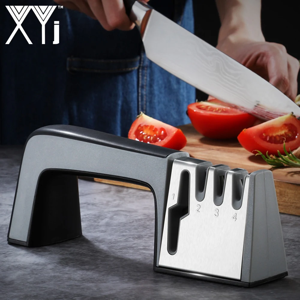 Кухонные ножи XYj точилки 4 в 1 кухонные и заточка для ножниц 3-ступенчатые ручные